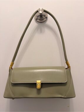 Olive Green Shoulder Bag with Gold Hardware
